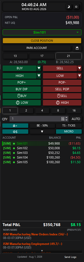 Nexus Chart Trader full command panel for visual trade planning