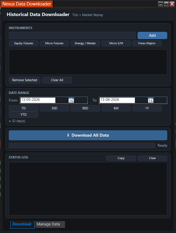 Nexus Data Downloader for NinjaTrader 8