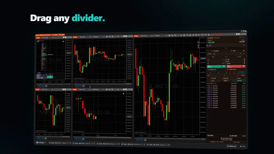 Nexus Window Stacker multi-window workspace in NinjaTrader 8