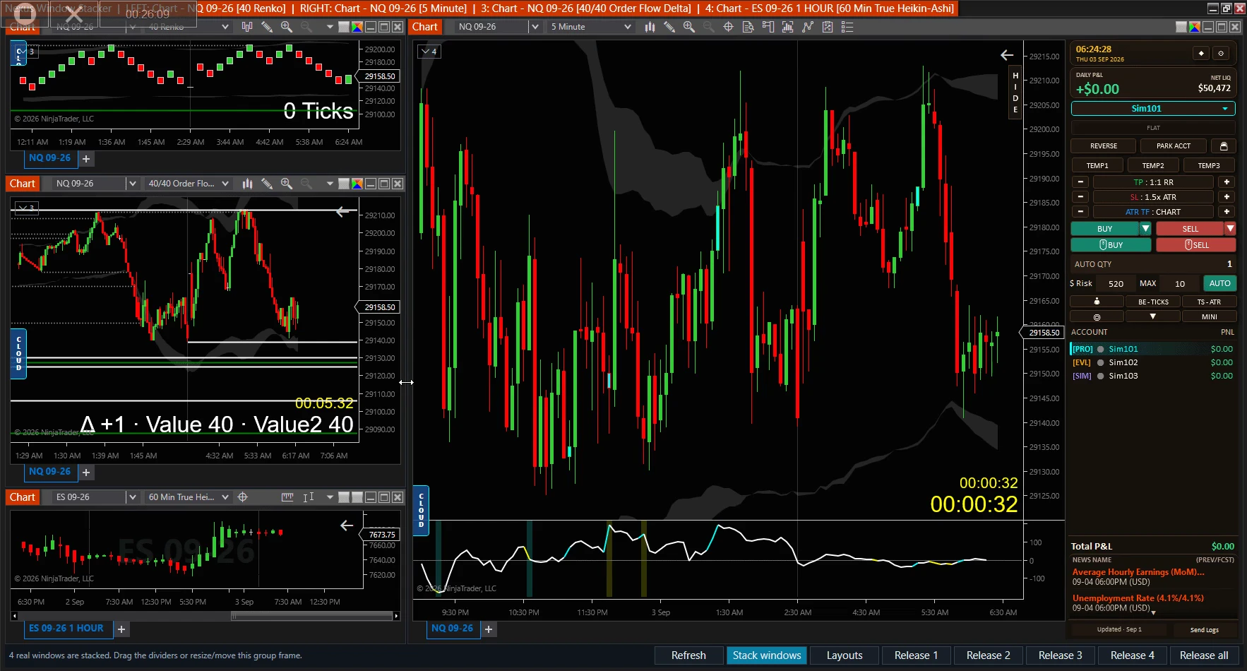 Nexus Window Stacker espacio de trabajo de múltiples ventanas en NinjaTrader 8