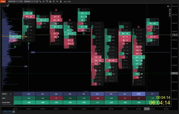 Nexus Footprint bid x ask footprint on a NinjaTrader 8 chart