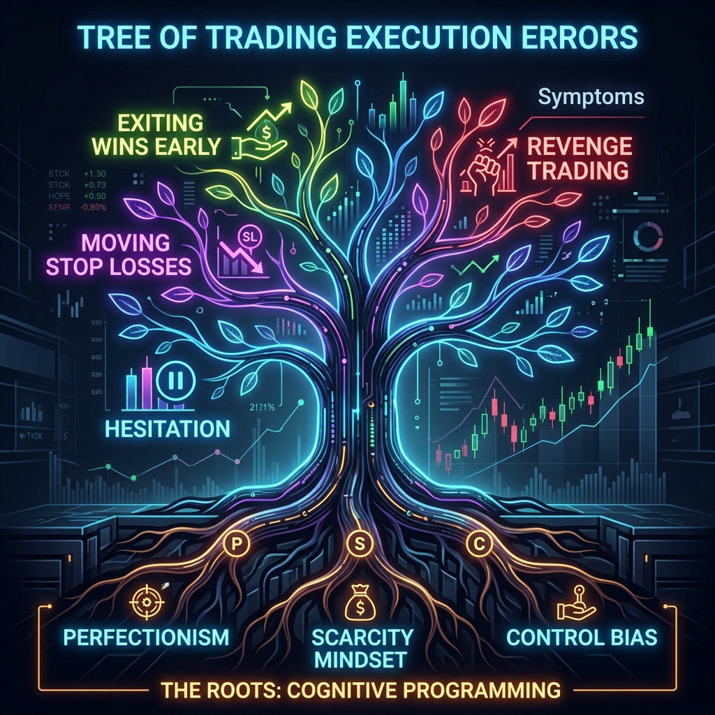 Tree diagram showing trading symptoms stemming from cognitive roots