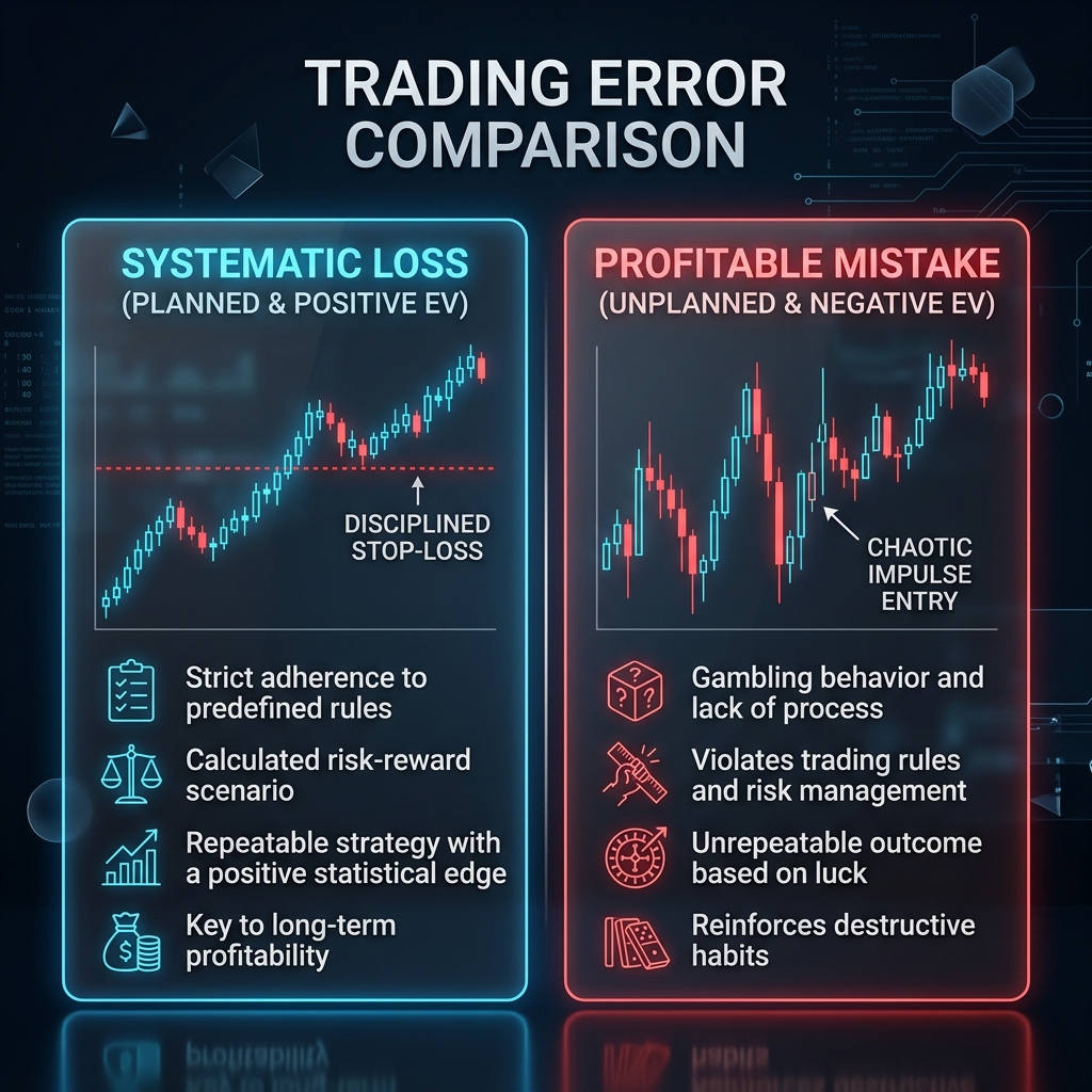 Infographic comparing systematic losses to profitable mistakes